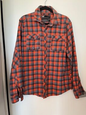 Helly Hansen Men’s Orange and Gray Plaid Button-Down Shirt